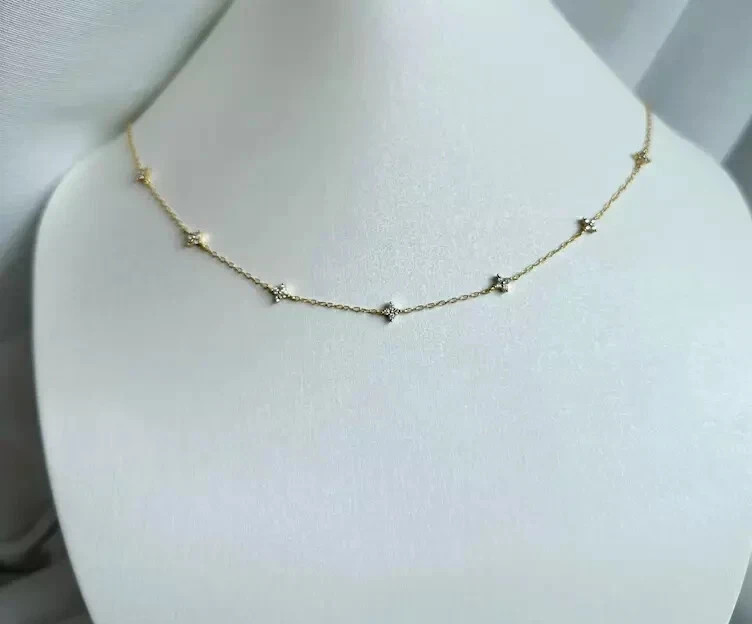 1Ct Lab-Created Diamond Flower Station Necklace In 14K Yellow Gold Finish Silver