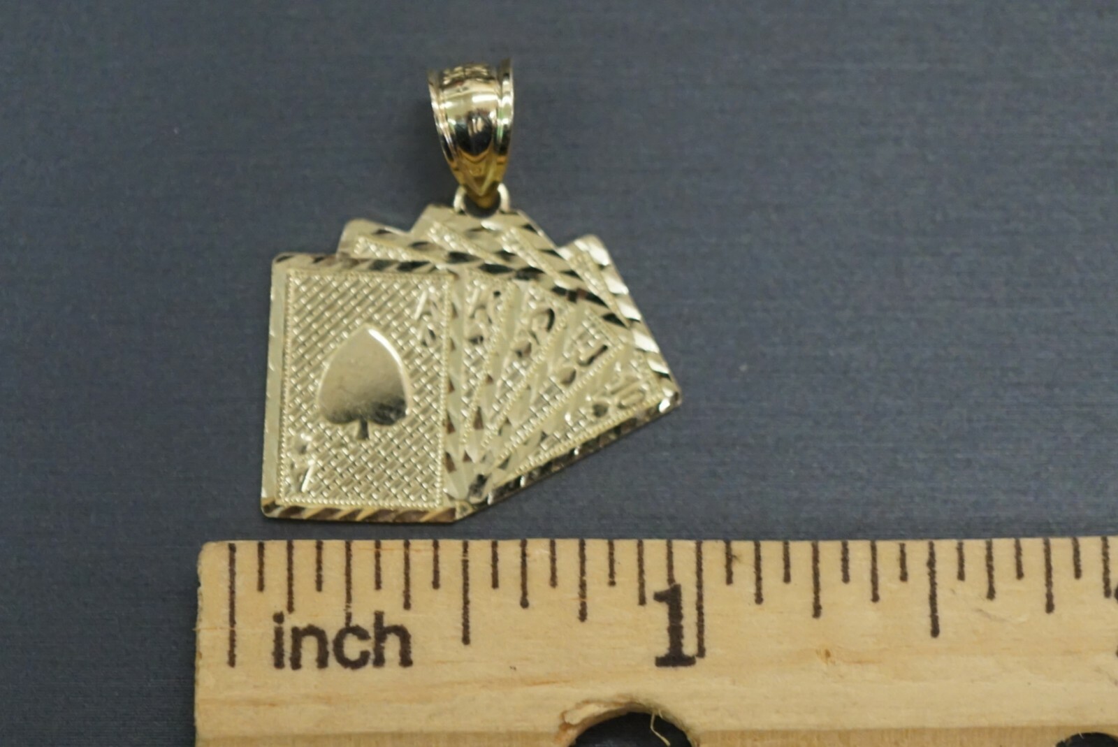 10K Solid Yellow Gold 1″ Royal Flush Poker Cards A K Q J 10 Charm Pendant.