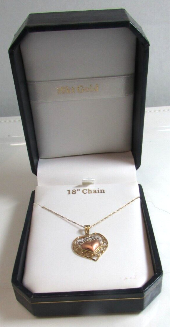 MIB MA MICHAEL ANTHONY 10K Multi-tone Gold “MOM” Heart Pendant Necklace 18″