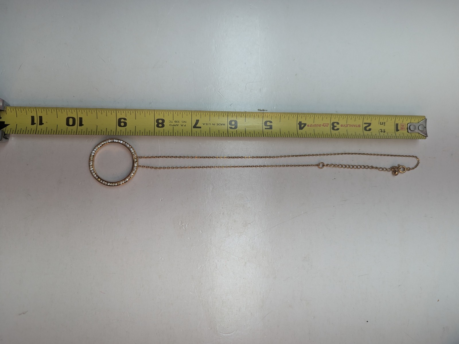 Gold Tone Necklace Circle of Life Pendant With Glass Stone Cable Link Chain