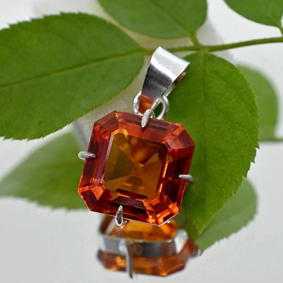 29 Ct Natural Orange Sapphire Certified Loose Gemstone 925 Solid Silver Pendant