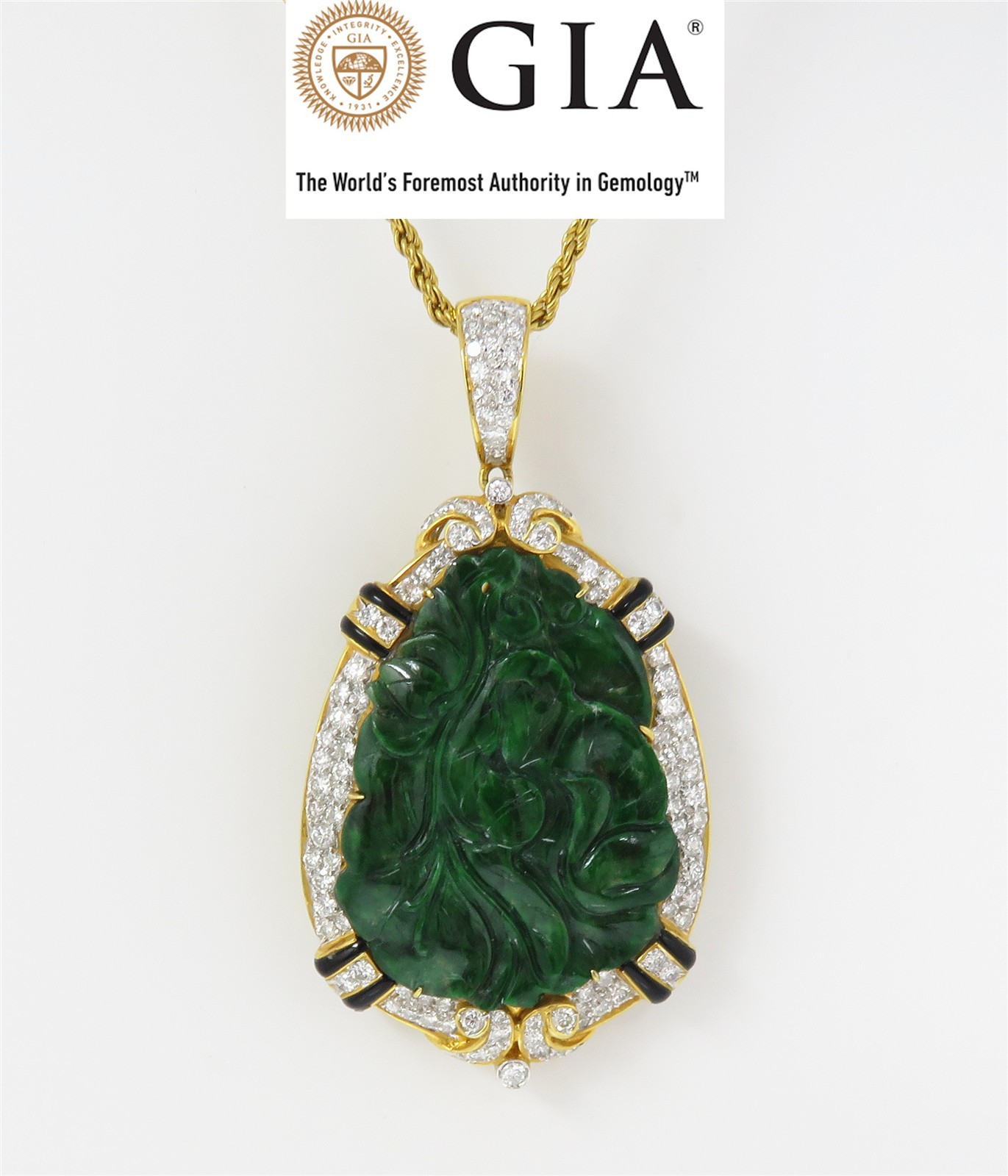 NYJEWEL GIA Certified Natural Jadeite A Jade Fei Cui 翡翠 Diamond Brooch Pendant