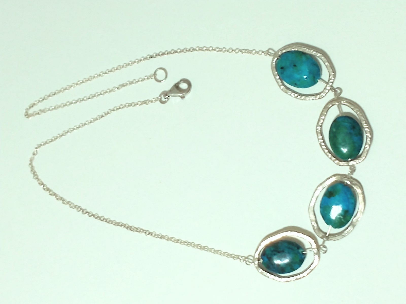 Sterling Silver 925 Four Polished Eilat Stones Necklace Made in Israel (Stamped)