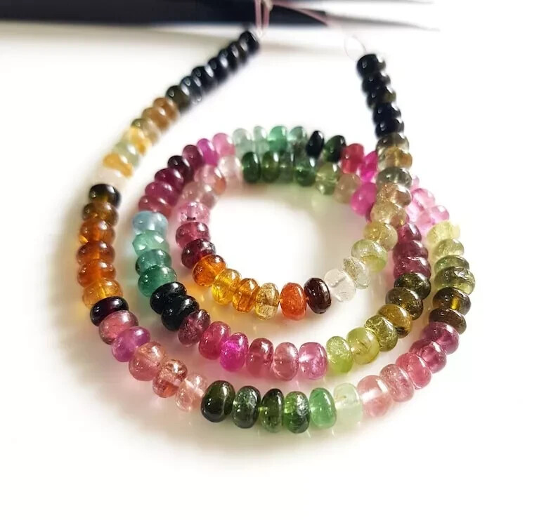 Natural Multi Tourmaline Smooth Rondelle Necklace 32″ For Women Gift
