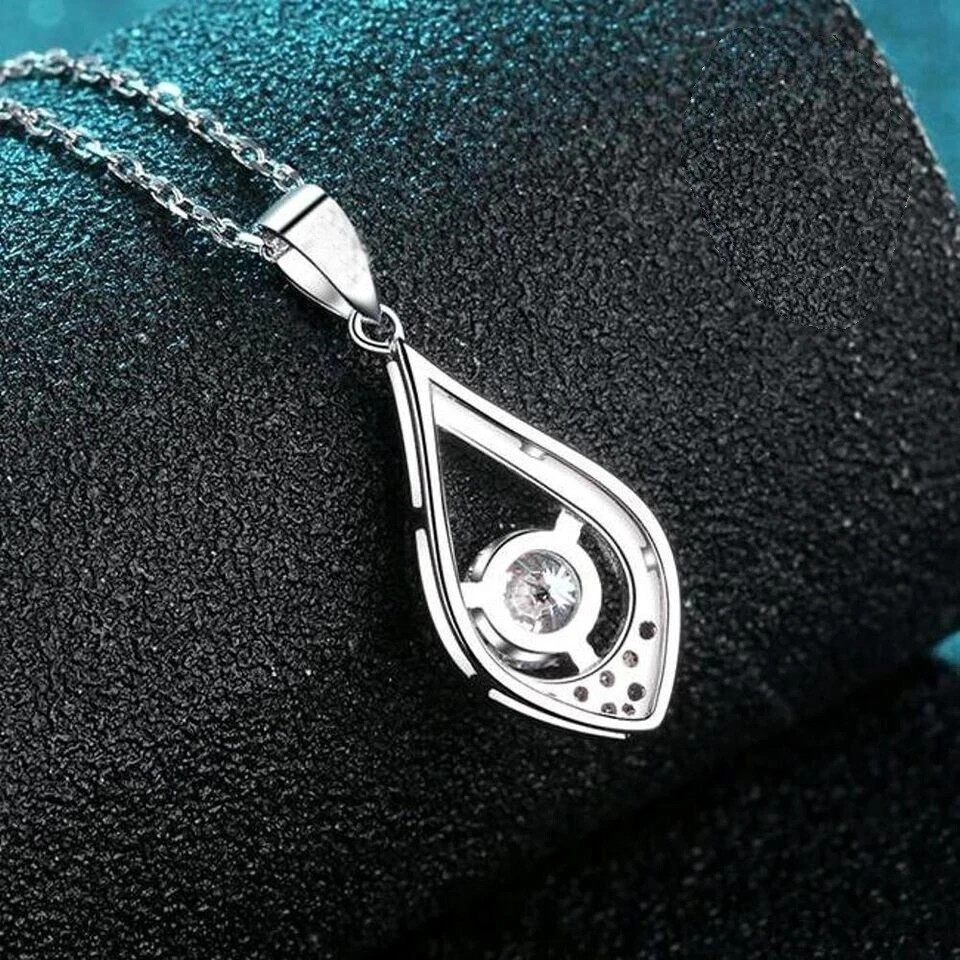 For Women Lab Created Tear Drop Pendant 14K White Gold Plated 1.50 Ct Round Cut