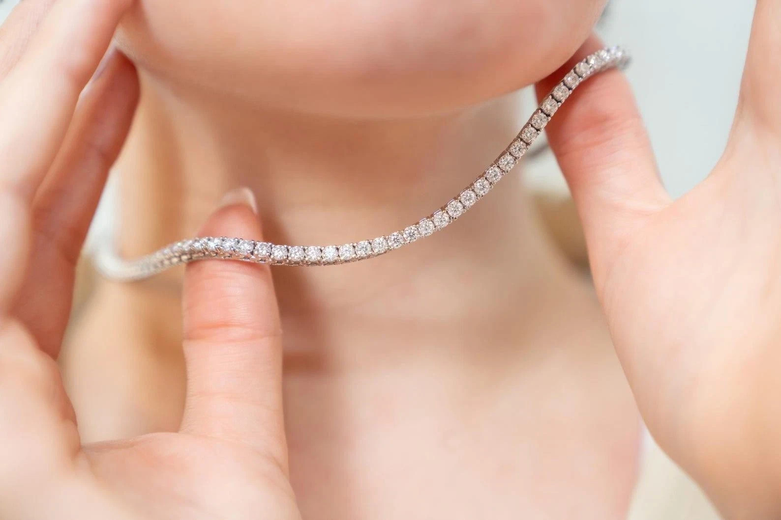 22Ct Tennis Necklace 4MM Round Cut Created Diamond 14k White Gold Plated For Her