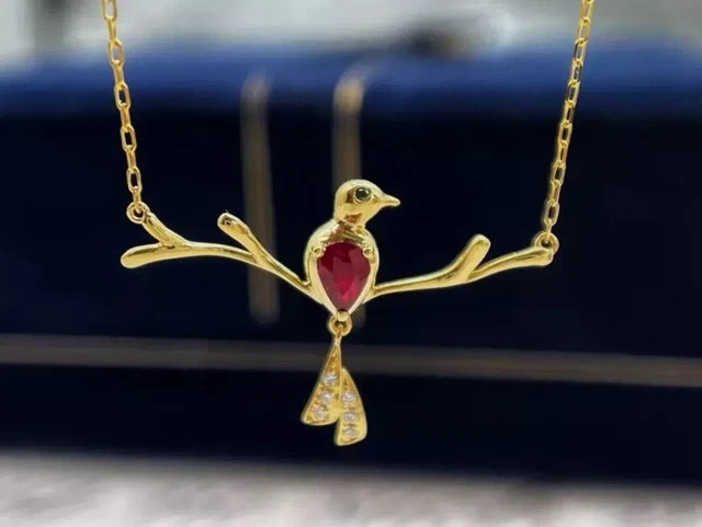Women’s Pretty Necklace 1.2Ct Lab-Created Ruby Pear Cut 14k Yellow Gold Plated