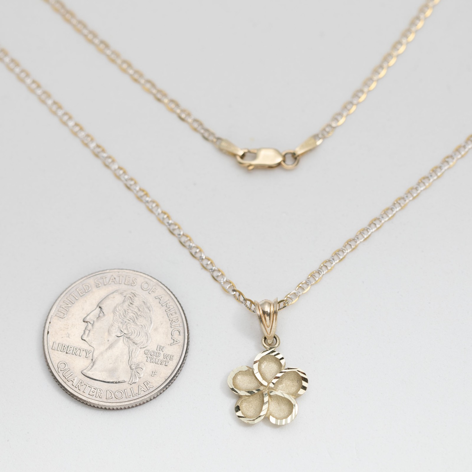 Pendant Necklace 10K SOLID GOLD Diamond-Cut Flower Yellow White Gold All Sizes