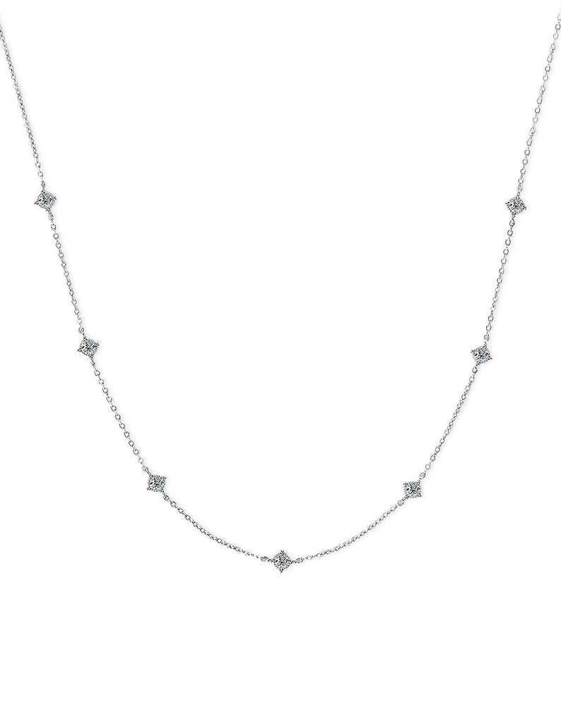 Round Cut Natural Diamond Station Necklace 14K Yellow Gold For Your Loved Once