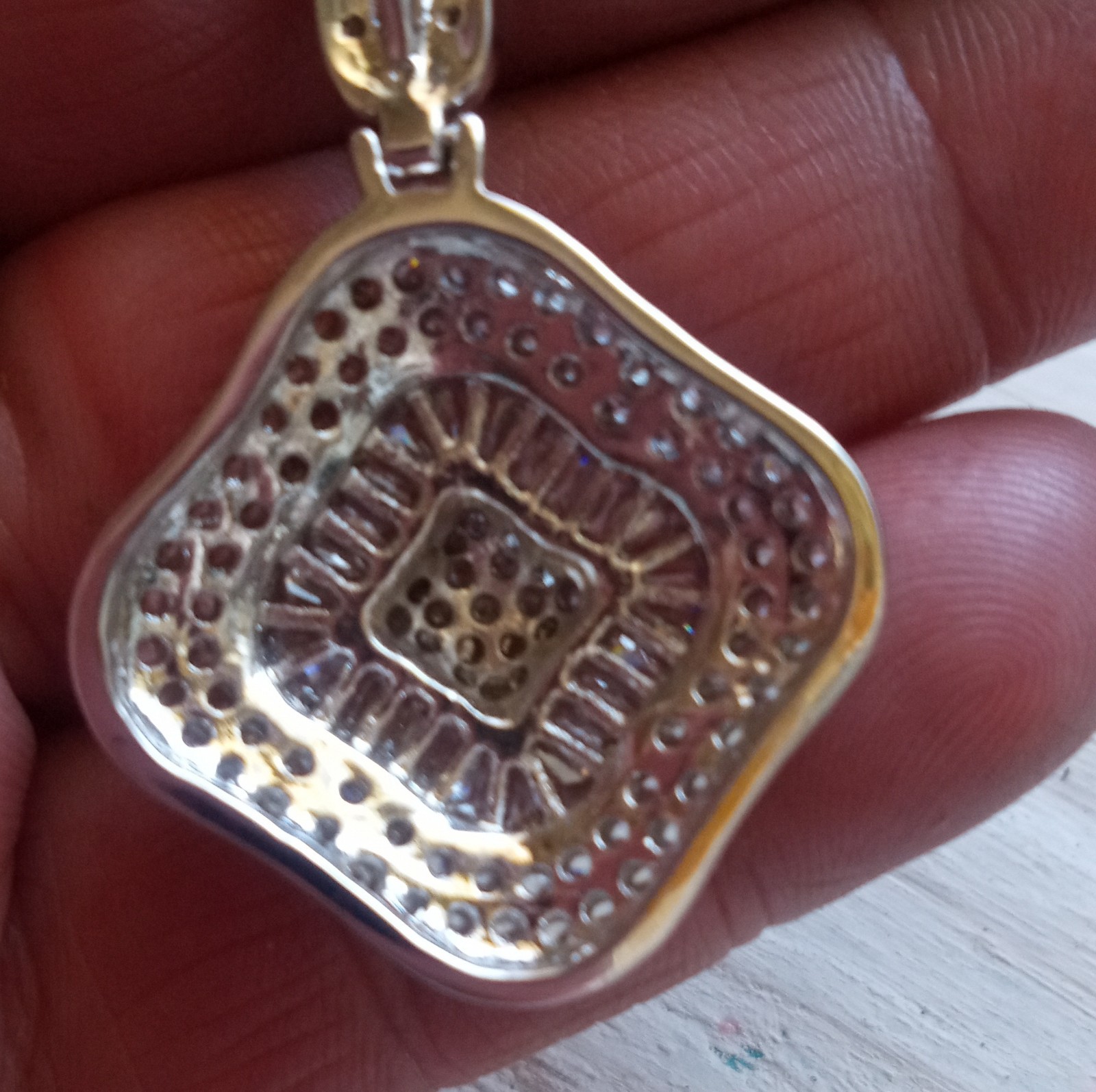 Square Moissanite Cluster Pendant in Sterling Silver 925, White Gold Look, New