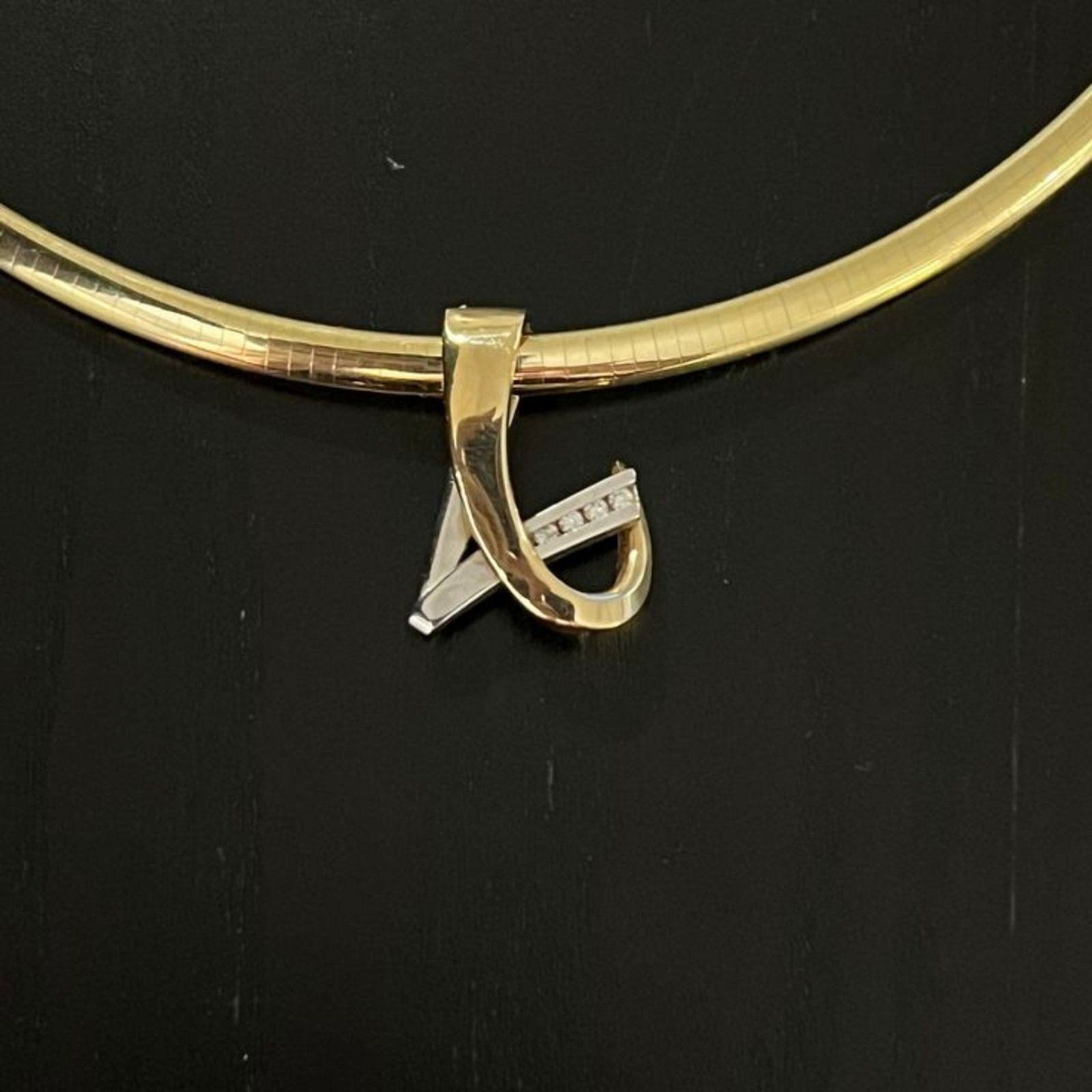 Two-Tone Yellow & White 14K Gold (4) 2mm Channel Set Diamonds Slide Pendant 6g