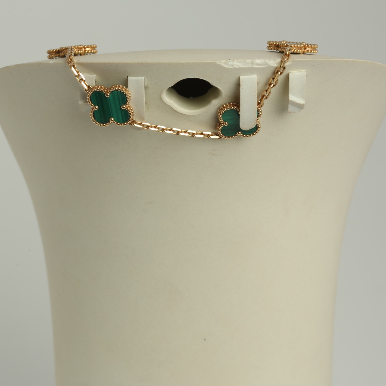 Van Cleef Arpels Malachite 10 Motif Vintage Alhambra 18k Gold Necklace 17″ POUCH