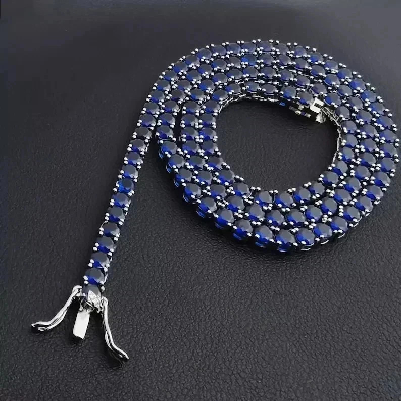 18Ct Round Cut Lab-Created Blue Sapphire Tennis Necklace 14K White Gold Plated