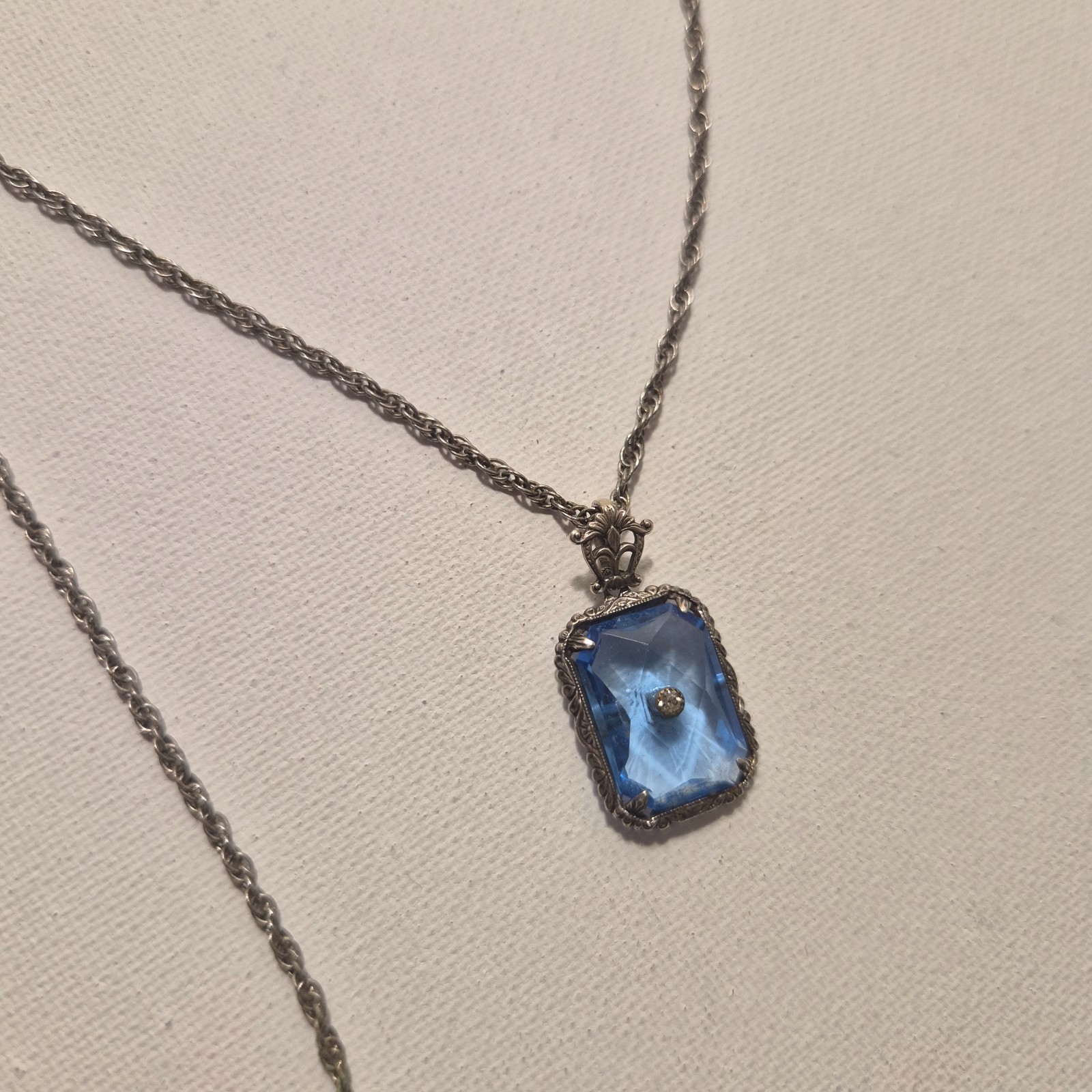 30 sterling silver rope chain with blue glass removable pendant