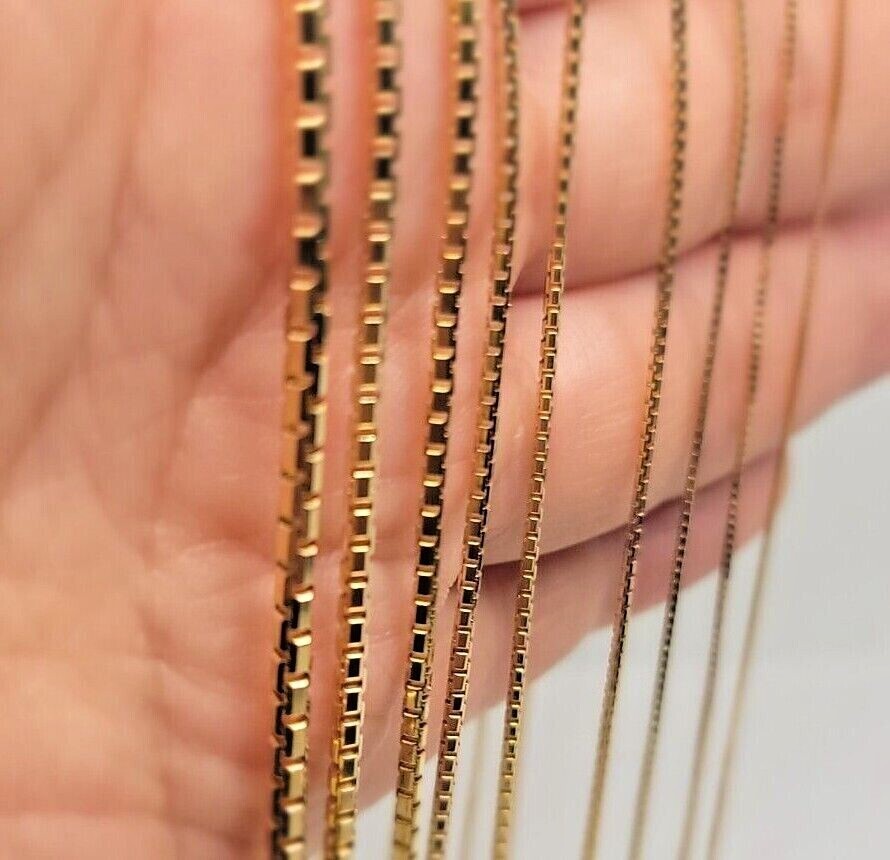 Authentic 14K Solid Yellow Gold Box Chain Necklace 0.55mm-2.5mm All Size 16″-30″