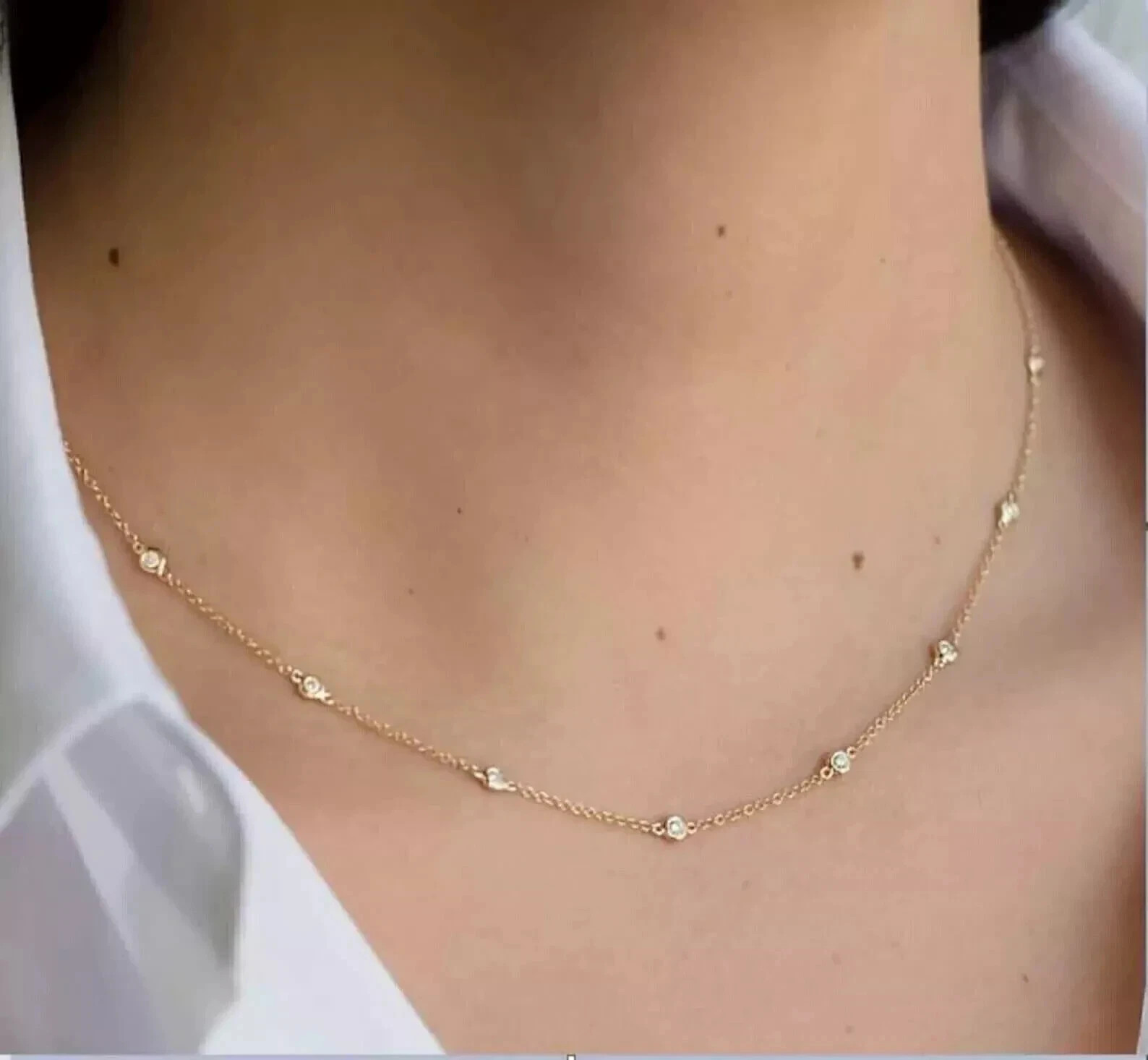 1Ct Round Cut Lab Created Diamond By The Yard Necklace 14K Yellow Gold Plated