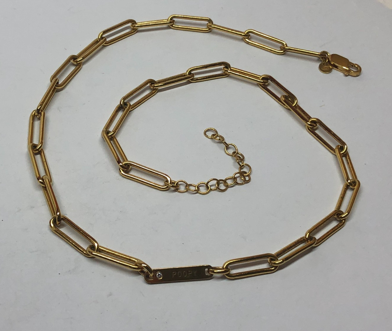 Gold Vermeil Sterling Silver Paperclip ID: Poopy Diamond Necklace 20.5″ [065GRA]