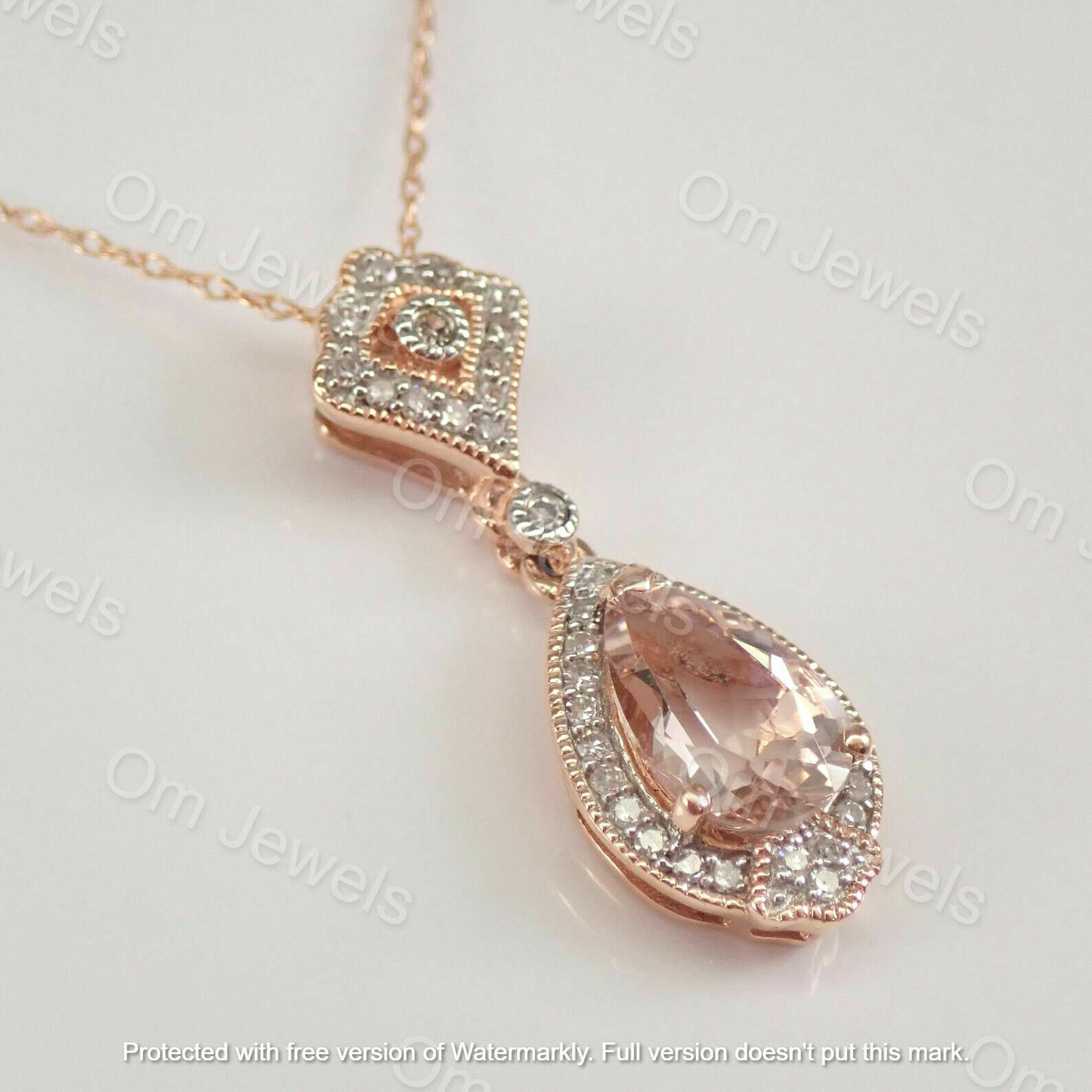 2Ct Pear Cut Morganite Diamond Teardrop Pendant 14k Rose Gold Finish Free Chain