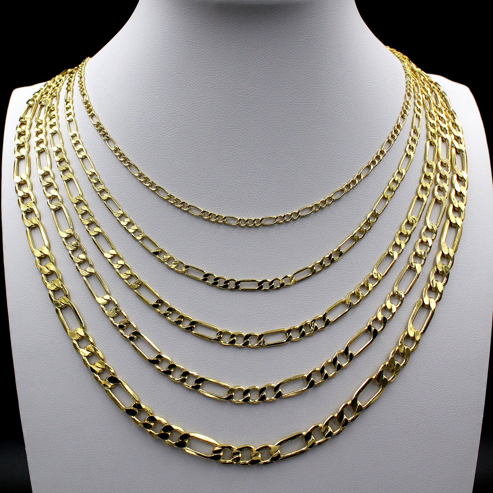 Real 10K Yellow Gold 2mm – 6.5mm Figaro Link Chain Pendant Necklace 16″- 30″