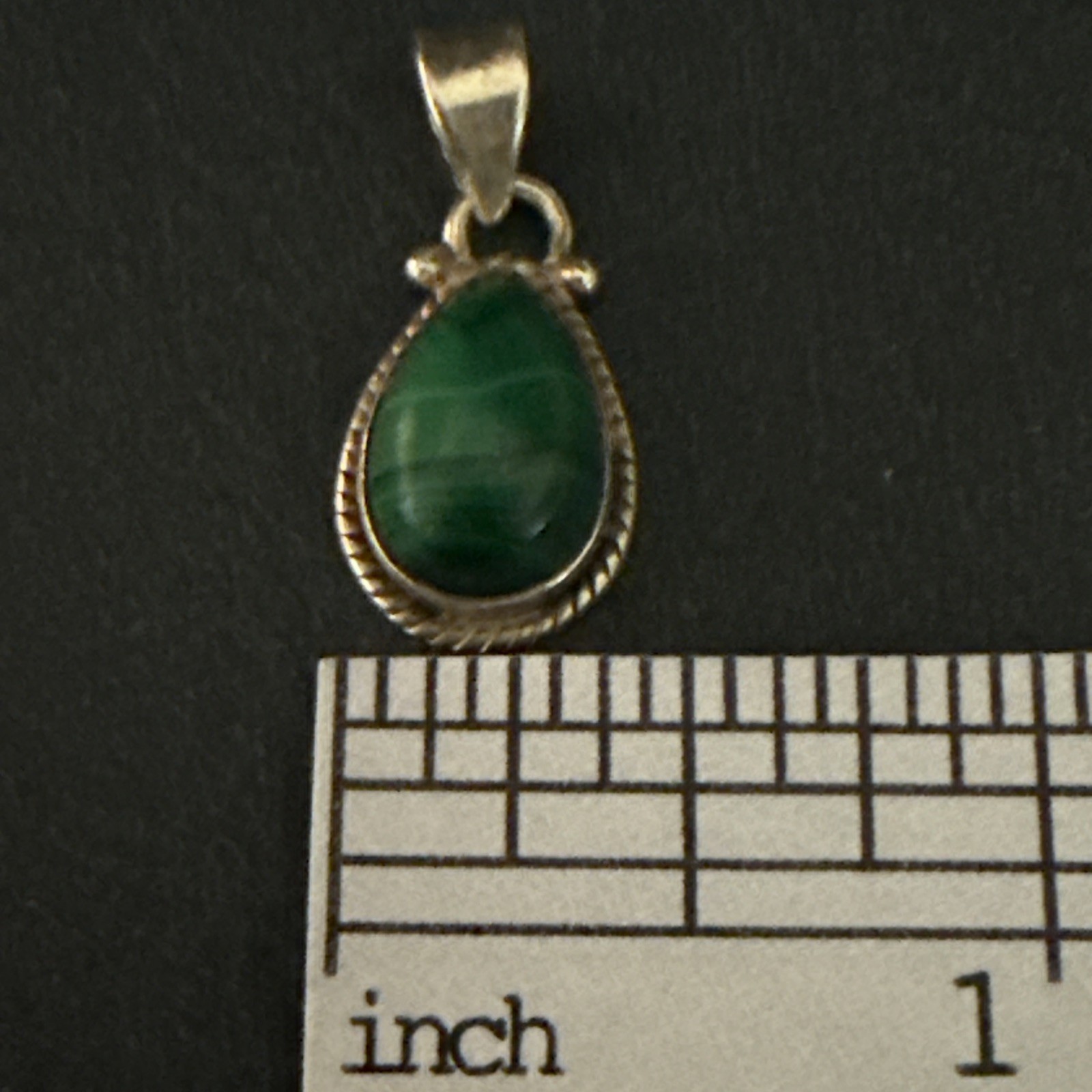 Vintage Sterling Silver and Malachite Pendant Marked 925