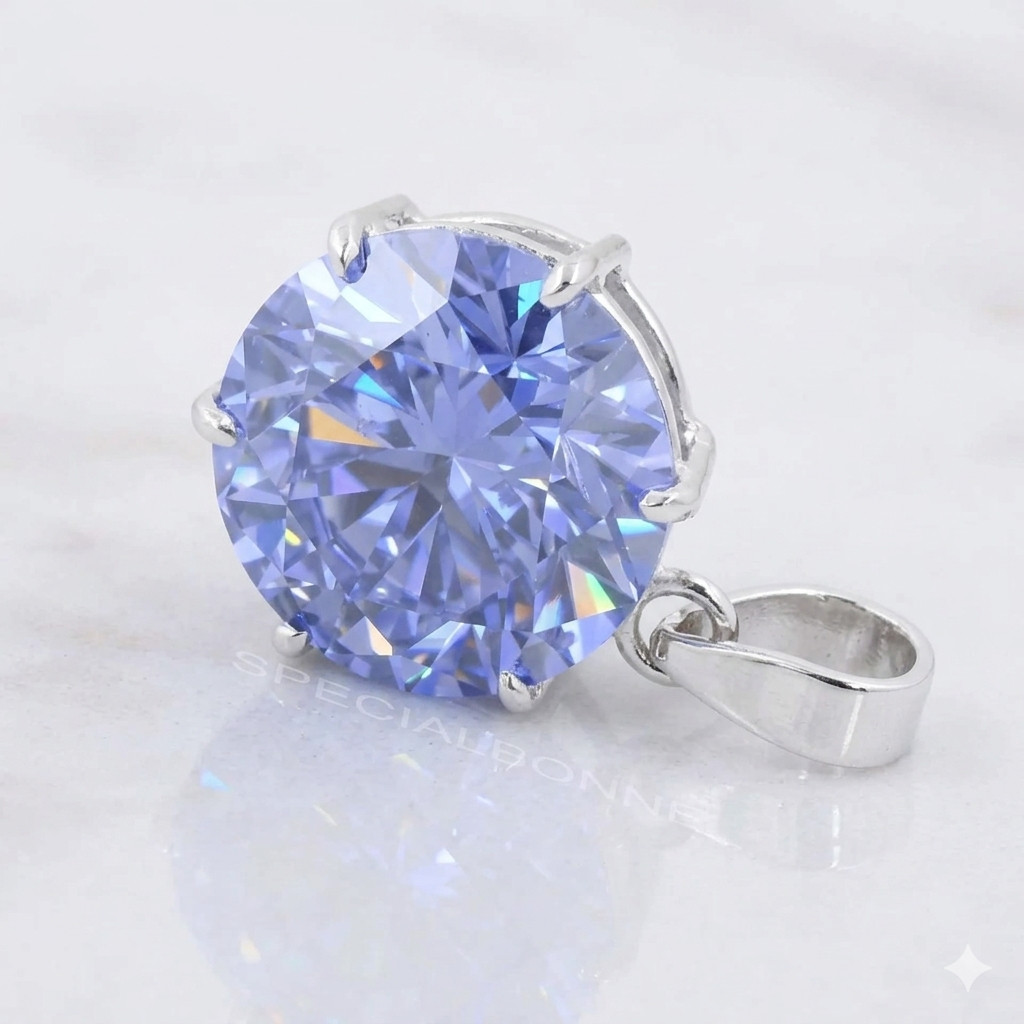 RARE 10.50 Ct Blue Diamond Solitaire Pendant, Amazing Shine, FREE Diamond studs