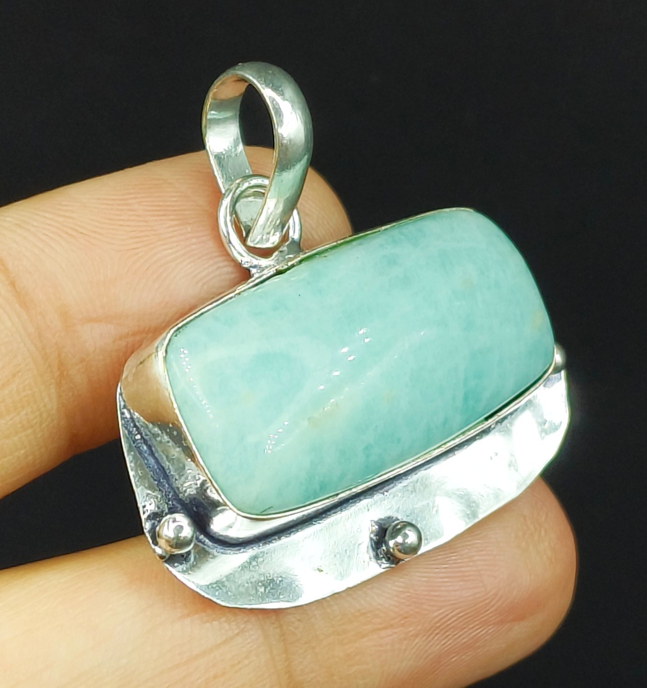 925 Sterling Silver Handmade Jewelry Natural Amazonite Gemstone Pendant
