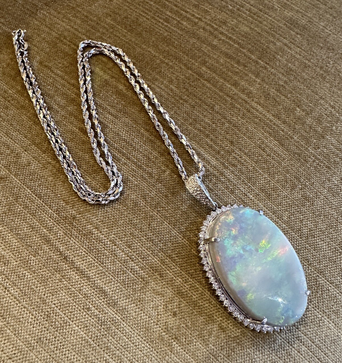GIA Grey Opal 59.90 ct with Diamond Halo Pendant in Platinum /18k WG – HM2353ZE