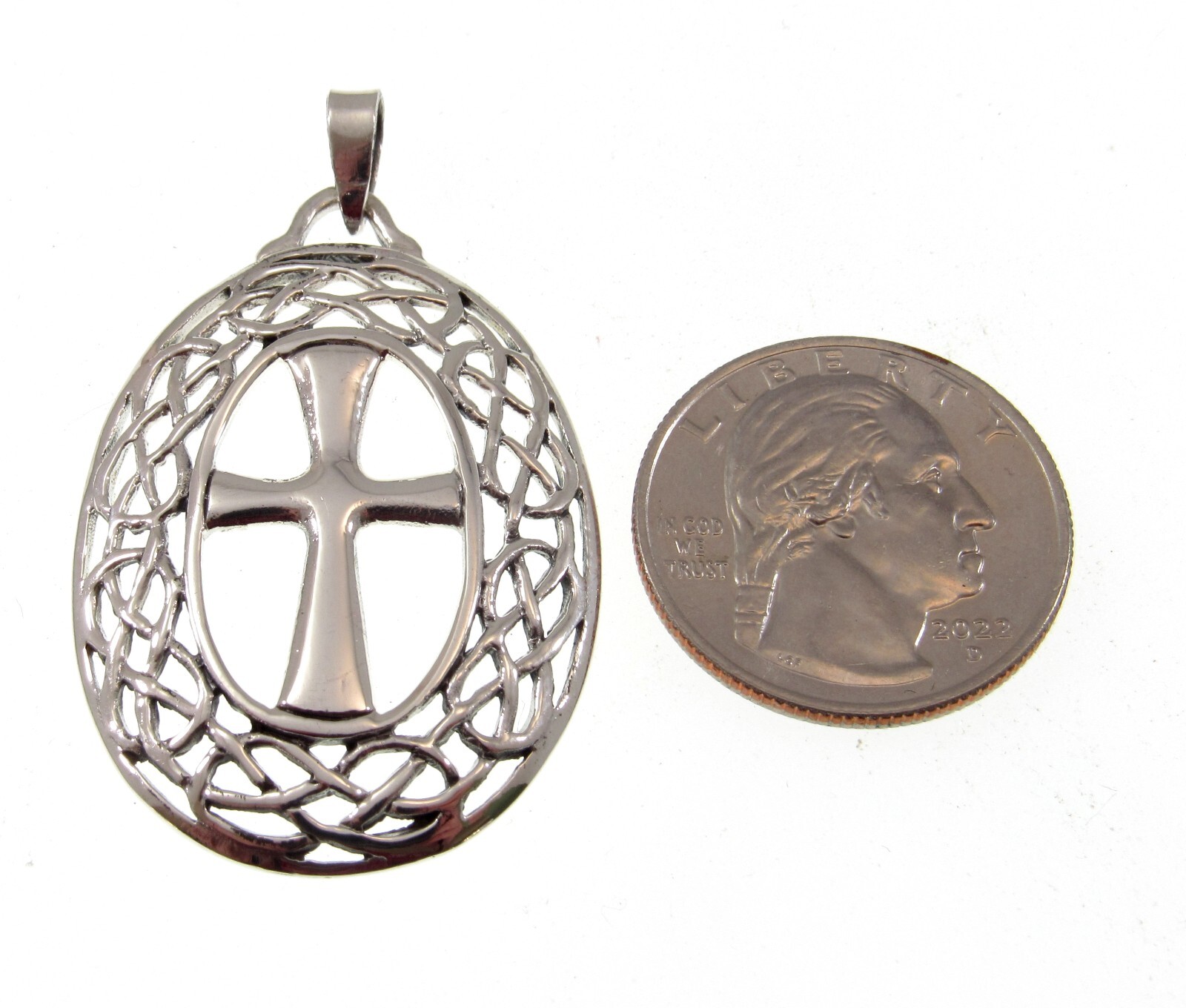 Large Handcrafted Solid 925 Sterling Silver Cross Celtic Knot Wreath Pendant