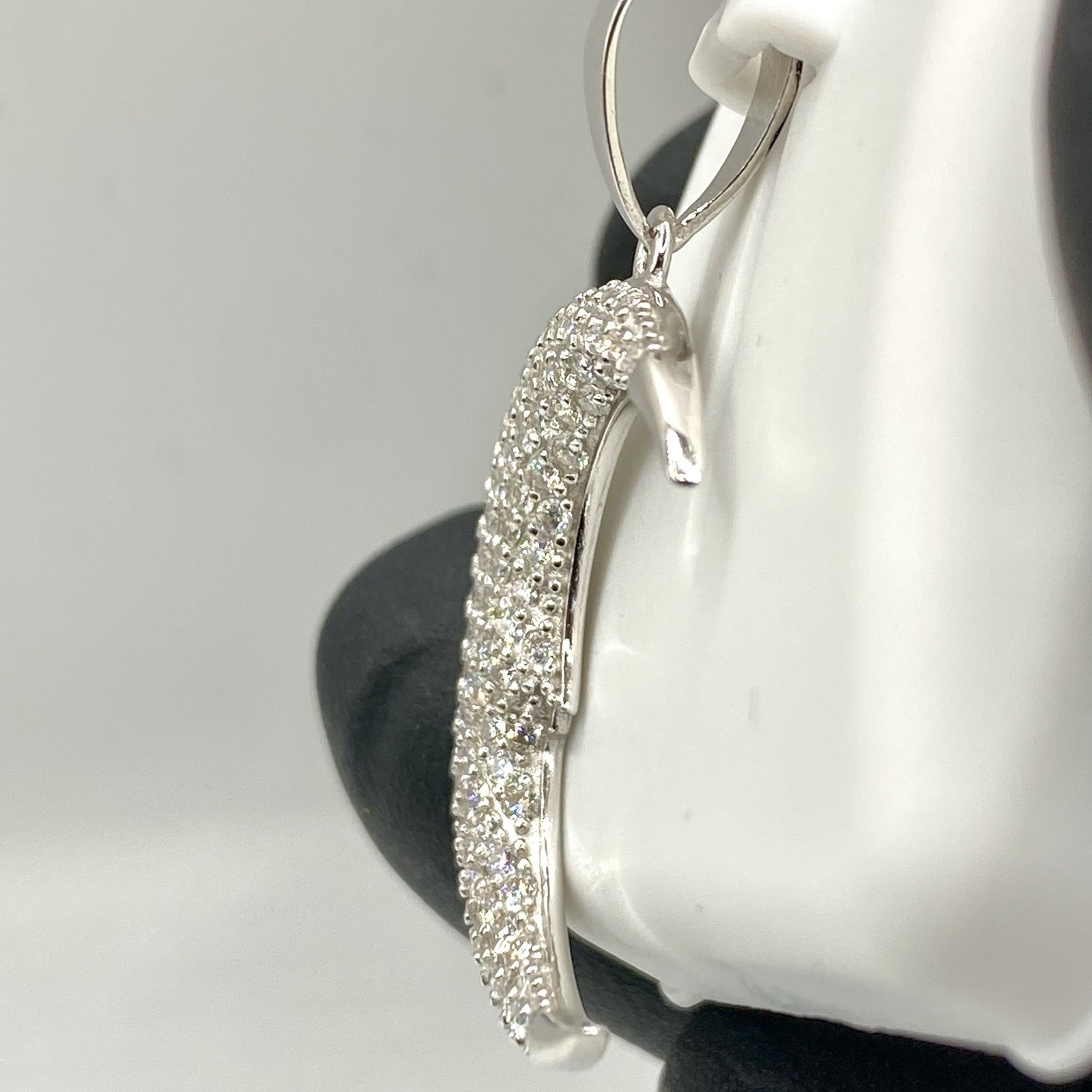 1.00 CTW Moissanite Crescent Moon Pendant 925 Sterling Silver – Pave Set, 1.31”