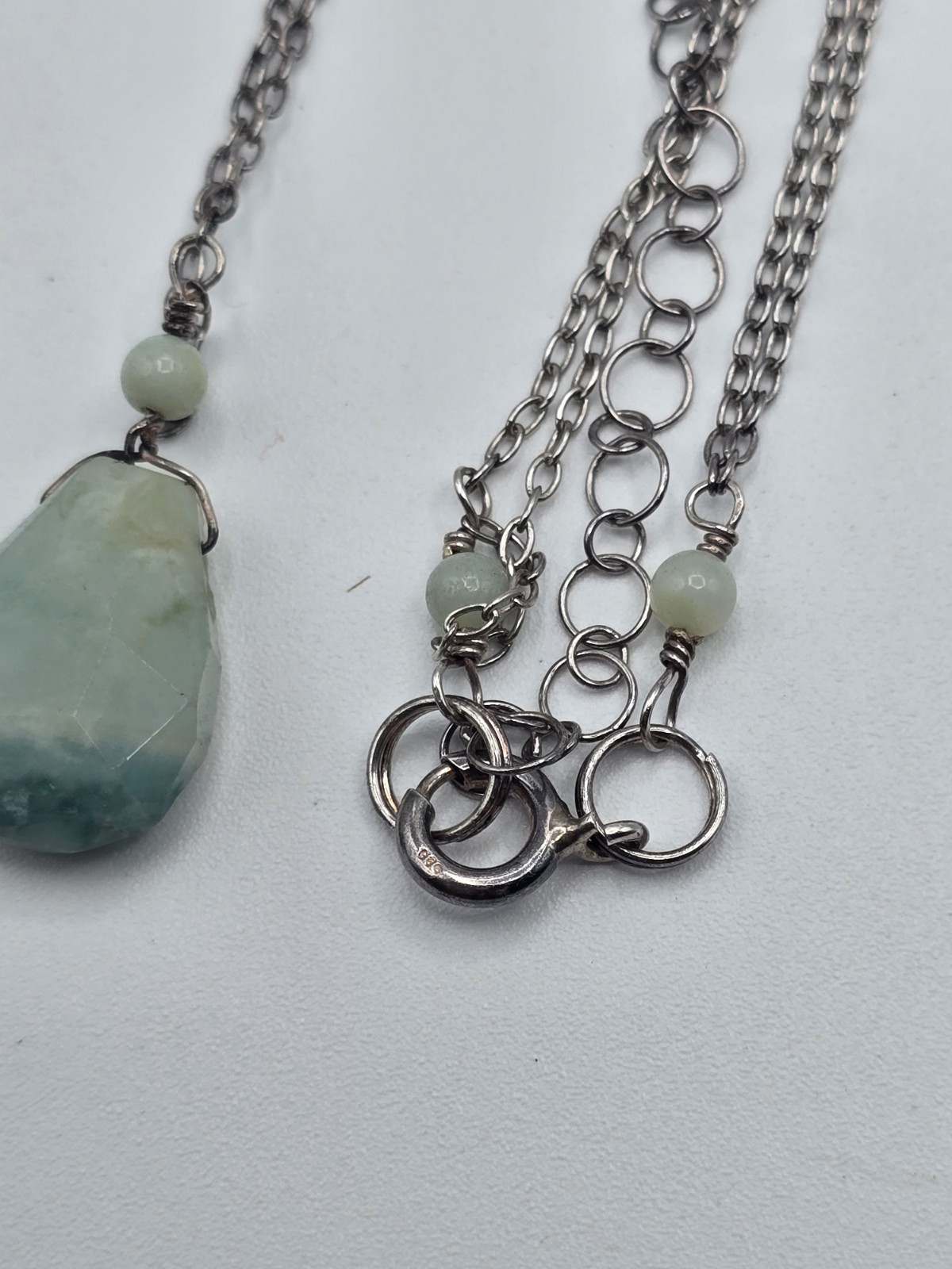 925 Sterling Silver Layered Double Chain Necklace Faceted Gemstone Pendants 16″