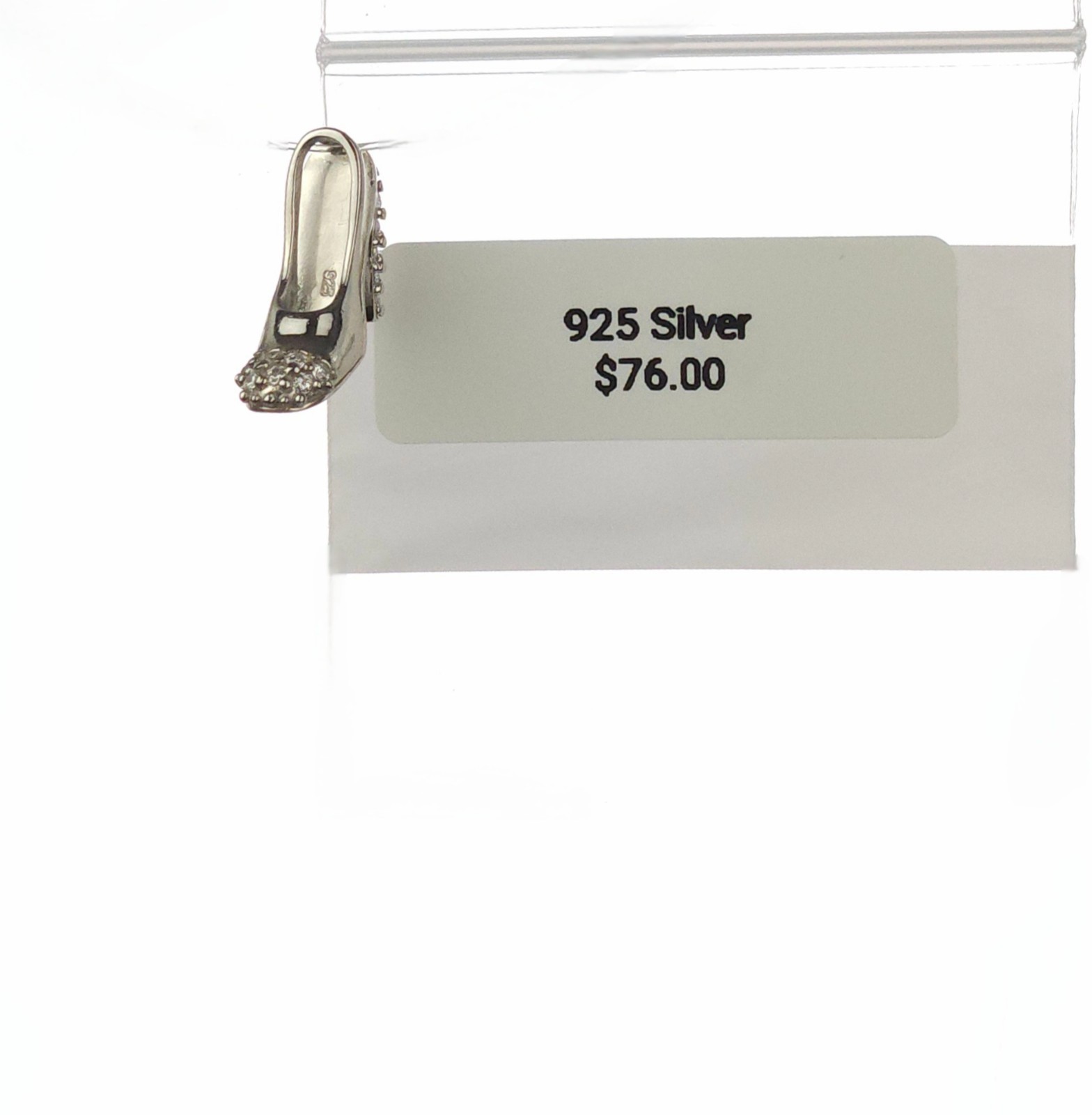 925 Solid Sterling Silver Sparkly Sweet Princess Slipper Pendant, Prong Set