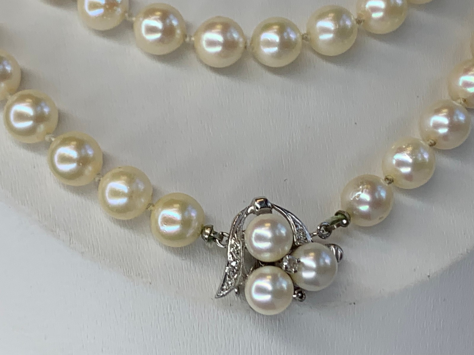 14K White Gold Honora Pearl & Diamond Necklace 32″ Fine Jewelry Box Clasp *READ*