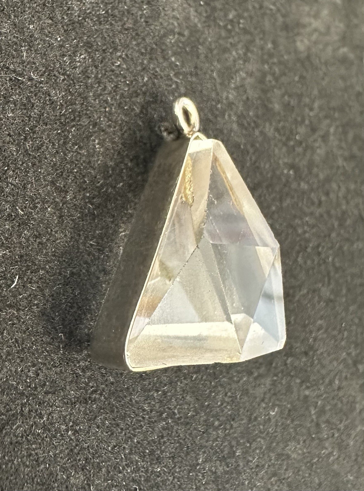 Vintage 925 Sterling Silver Triangle Clear Quartz Pendant Bezel Setting