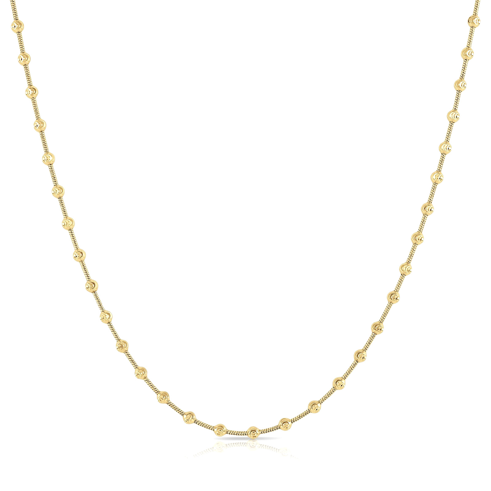 Gold Diamond-Cut Ball Beaded Chain Italian Necklace 16″-20″ 925 Sterling Silver