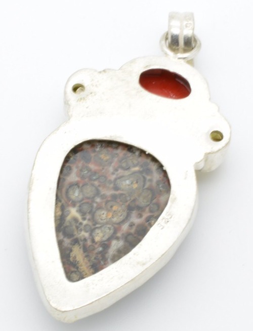 Southwestern Sterling Silver Pendant Signed 925 Red Faceted Cut Stone Granite