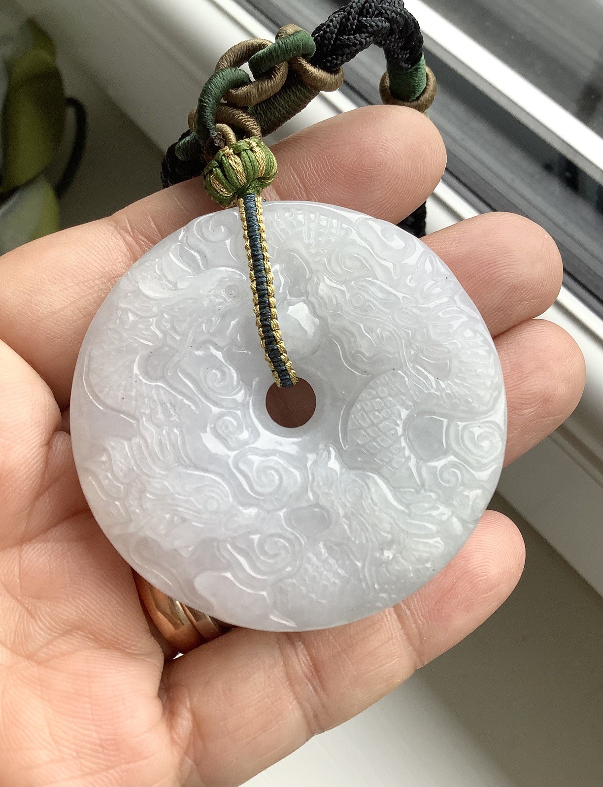 Handmade Natural Burmese Jadeite Dragon Pendant Necklace Large Chunky Statement