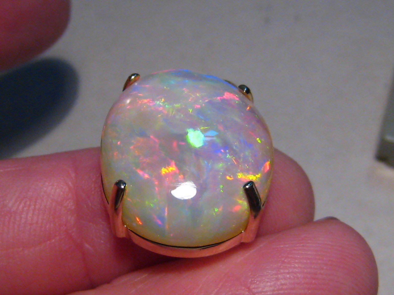 Large 25 ct Welo Opal & Diamond Pendant , Solid 14 k Gold , Brightness 5+