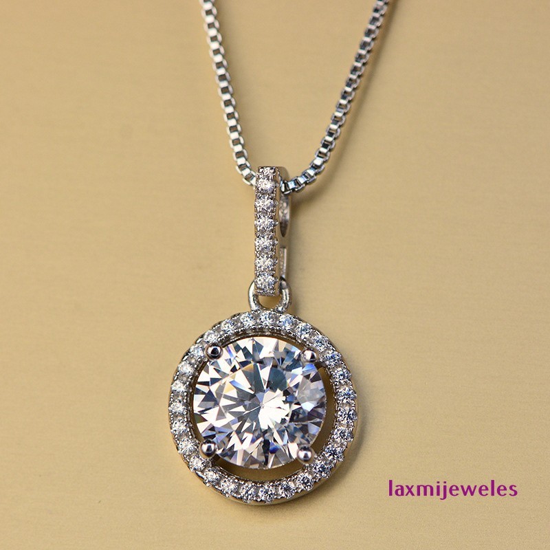 2.50Ct Round Cut Lab-Created Diamond Pendant Halo Wedding 14K White Gold Finish