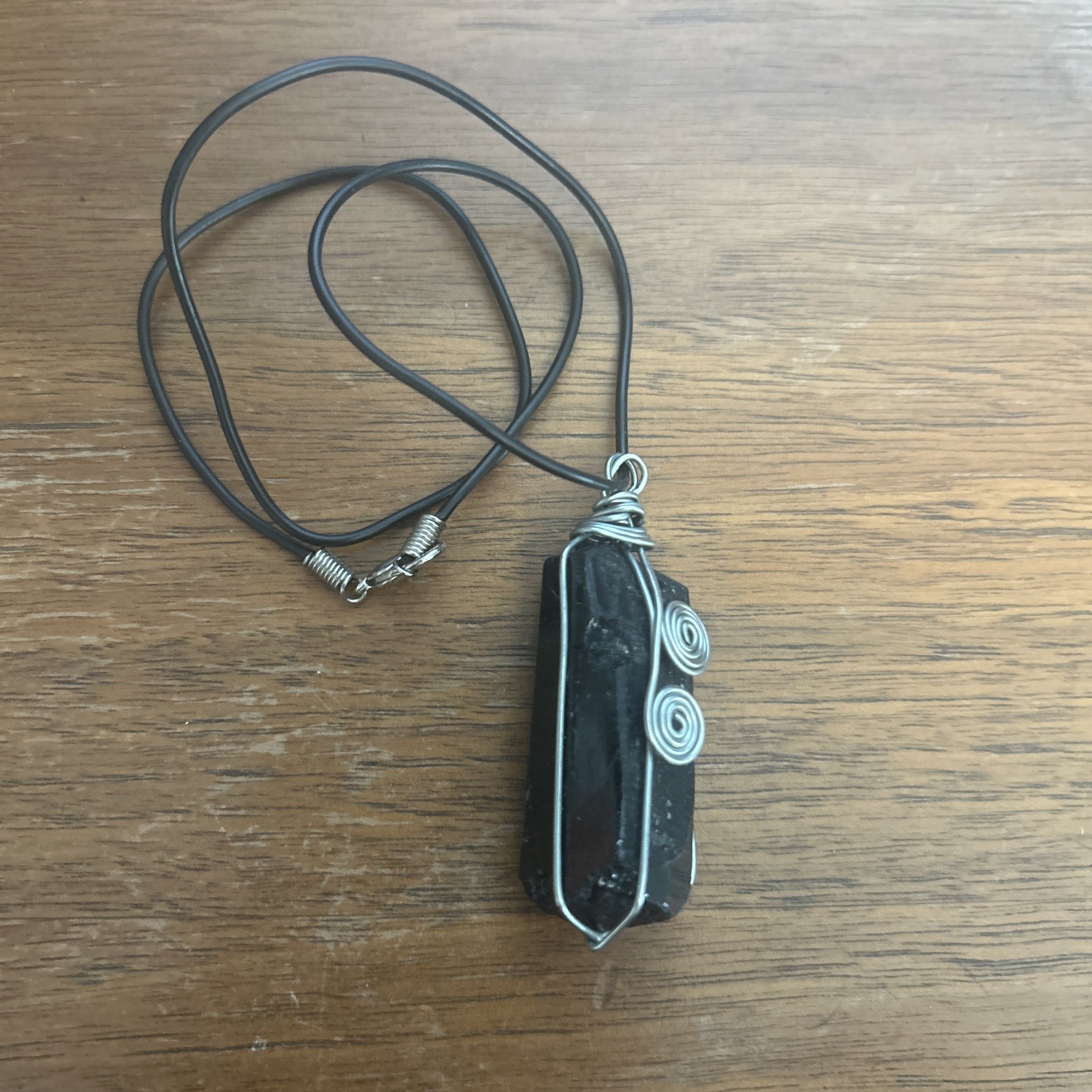 Vintage Wire Wrapped Dark Crystal Pendant Unknown Stone