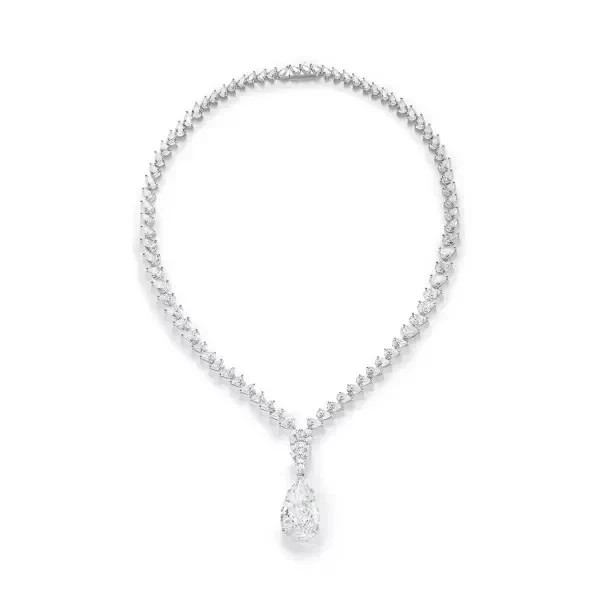30Ctw Pear Cut Lab Created Diamond Statement Necklace 14K White Gold Plated