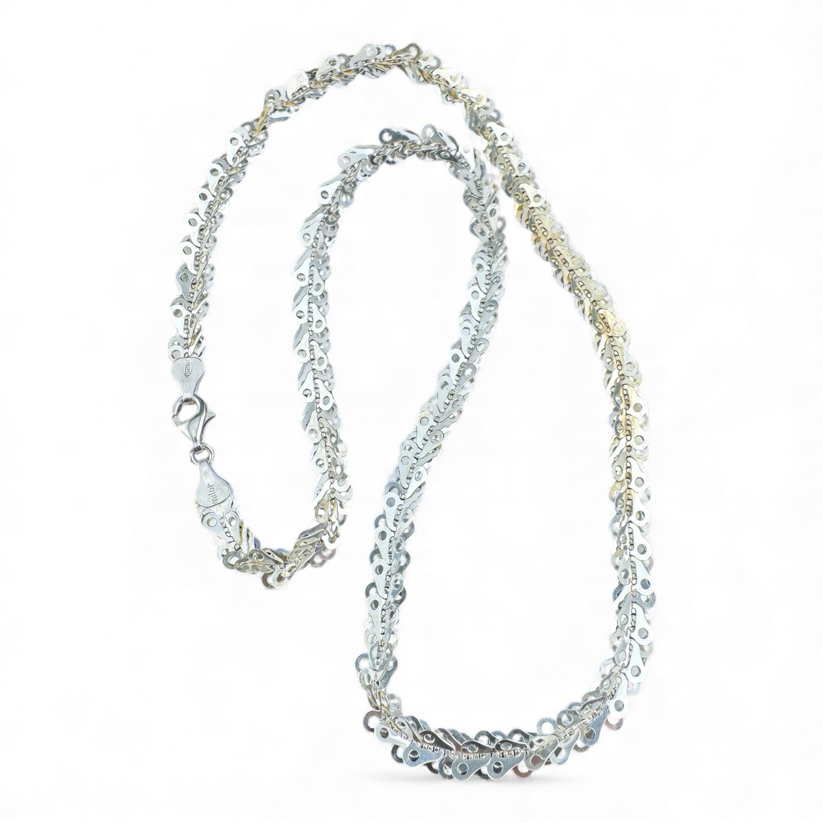 Beautiful Milor Signed Layered Flutter Link 19 Inch 925 Silver Chain Necklace