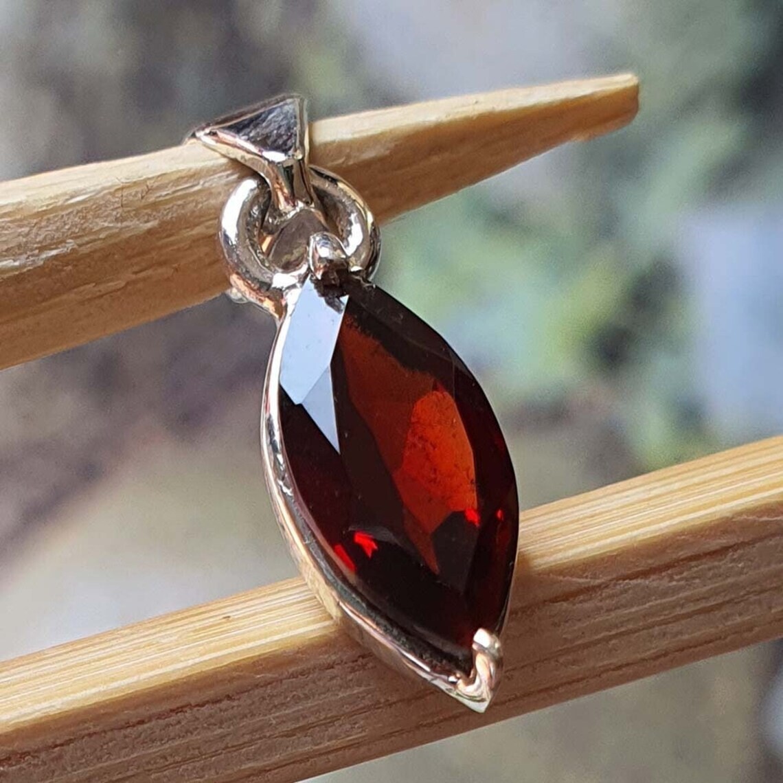 Natural Marquise Red Garnet Gemstone 925 Sterling Silver Pendant Gift for Him