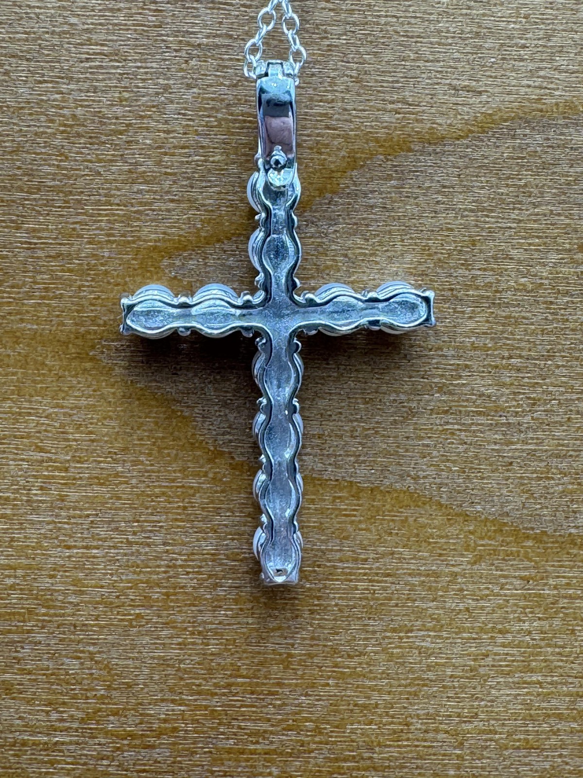 FAB Sterling Silver 925 Pearl Cross Pendant Necklace 21in Womens Religious