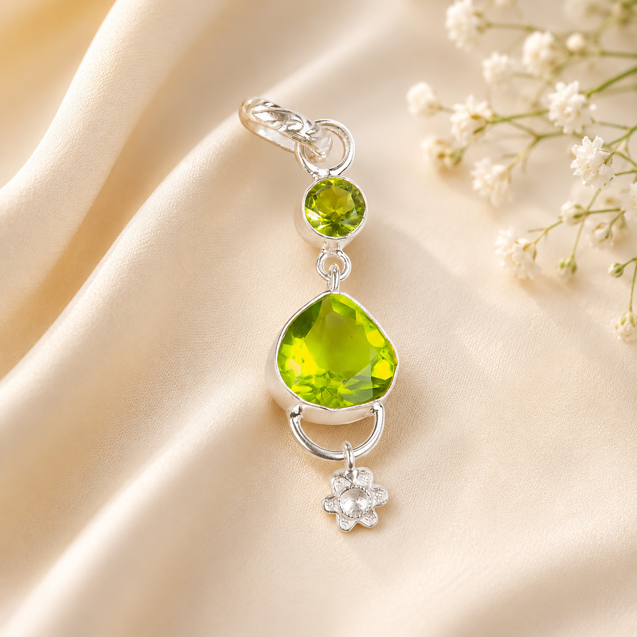 Peridot Gemstone 925 Solid Silver Designer Pendent 2.00″ Gift For Engagement