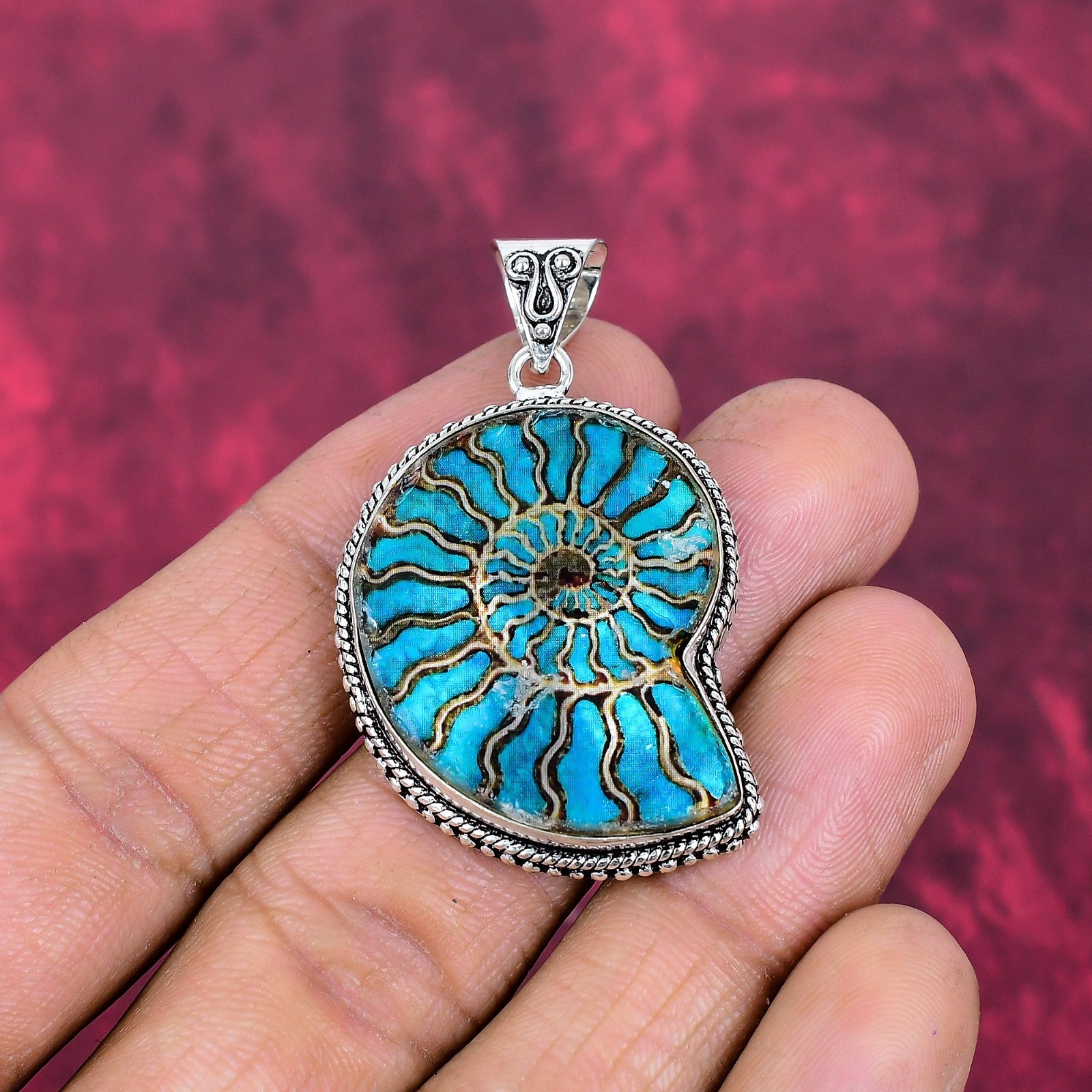 Ammonite Fossil Gemstone Handmade 925 Silver Jewelry Pendant Gifts For Love
