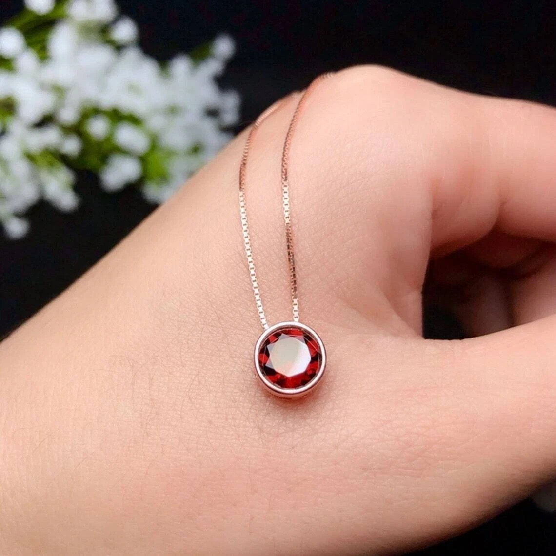 2Ct Lab Created Round Cut Red Ruby Pendant 14K Rose Gold Finish 18″ Free Chain