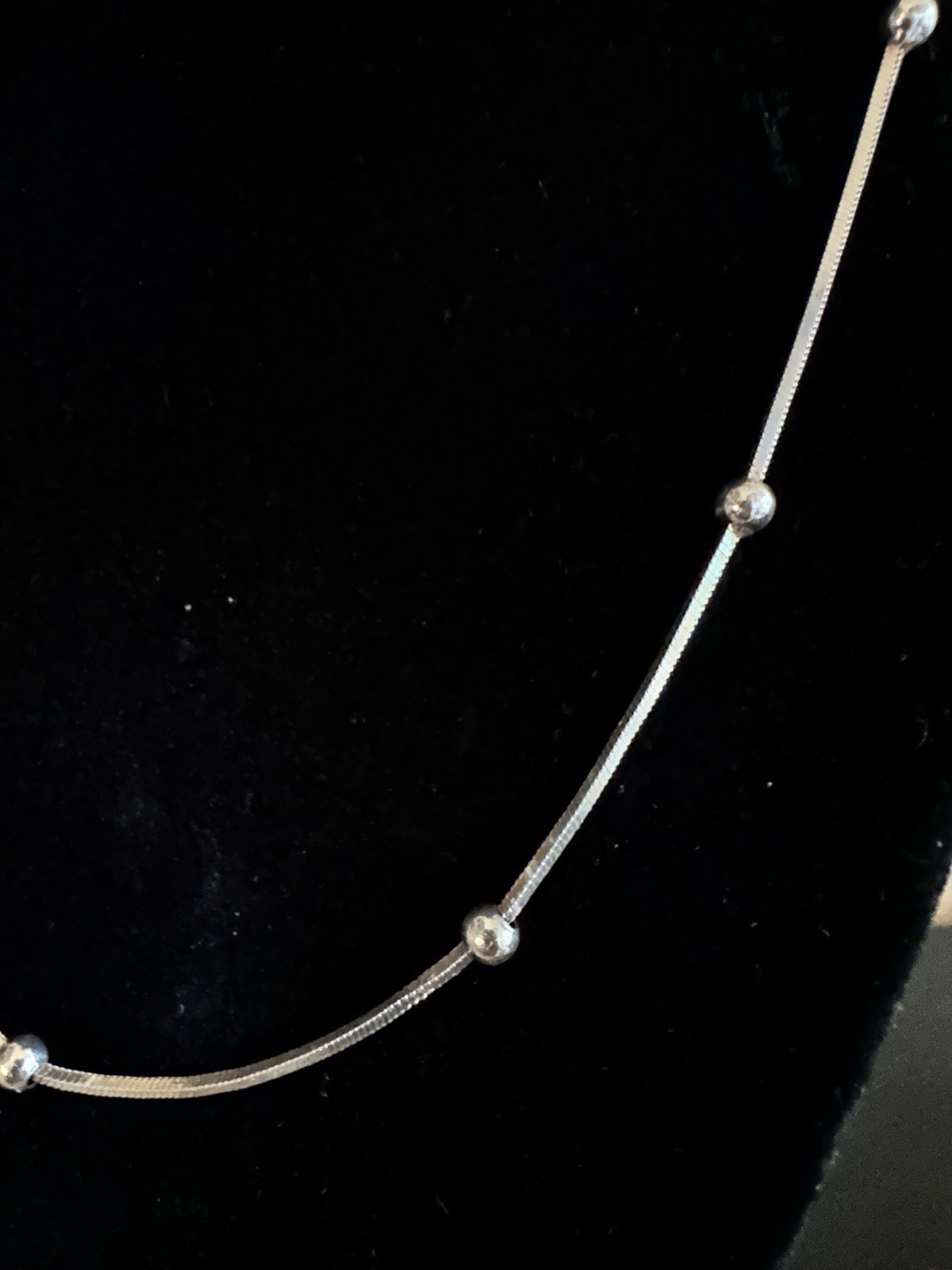 18” Station Bead Square Snake Chain Necklace 925 Sterling 7g Italy