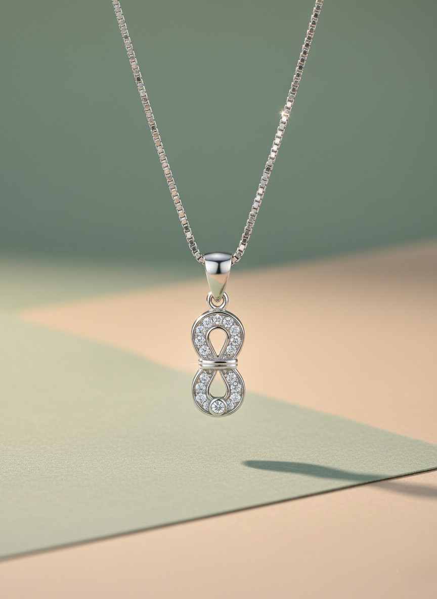 Silvara PDT-3 925 Sterling Silver Infinity Pendant with White Stones | Elegant