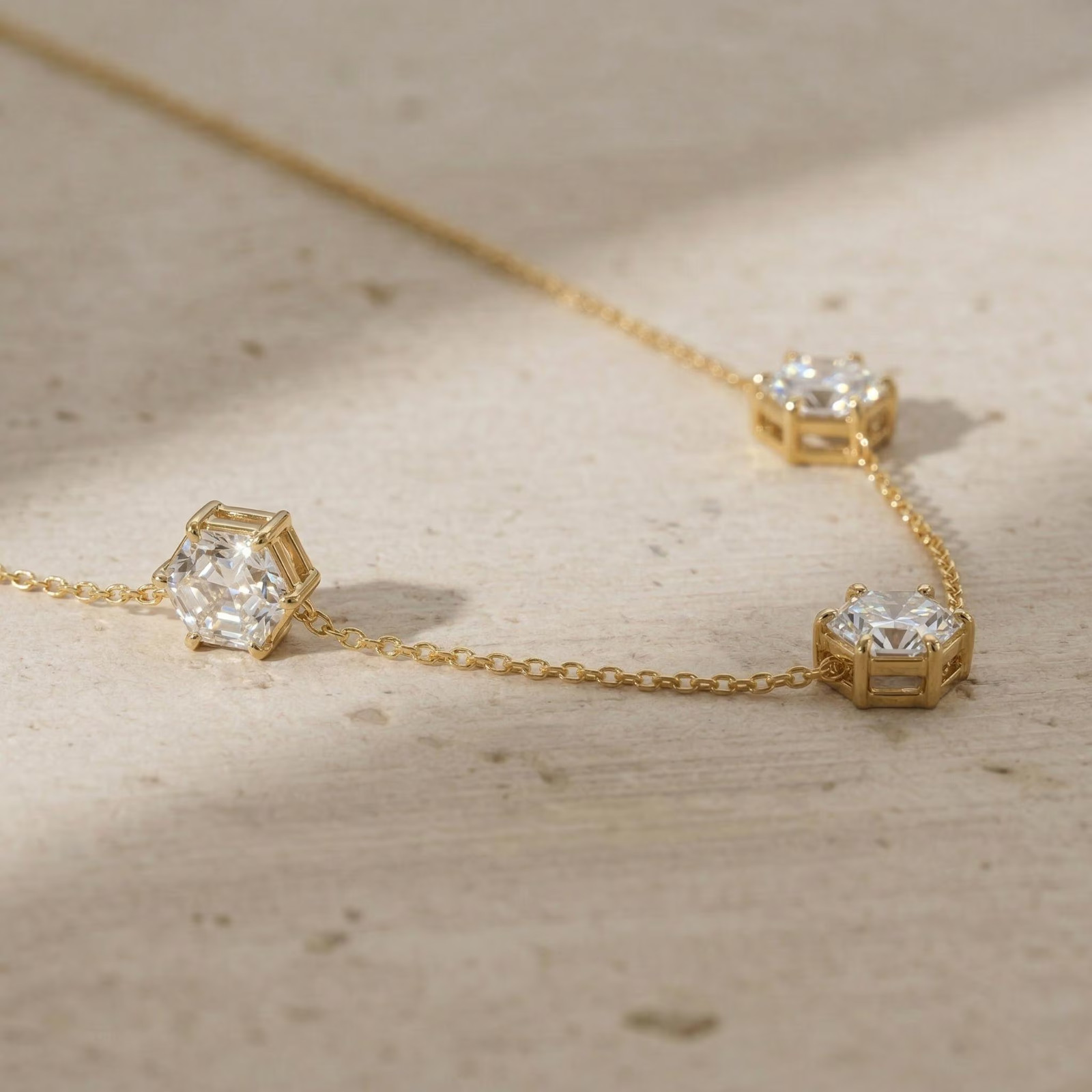 Moissanite Station Necklace, Bridal Necklace, Dainty Moissanite Necklace