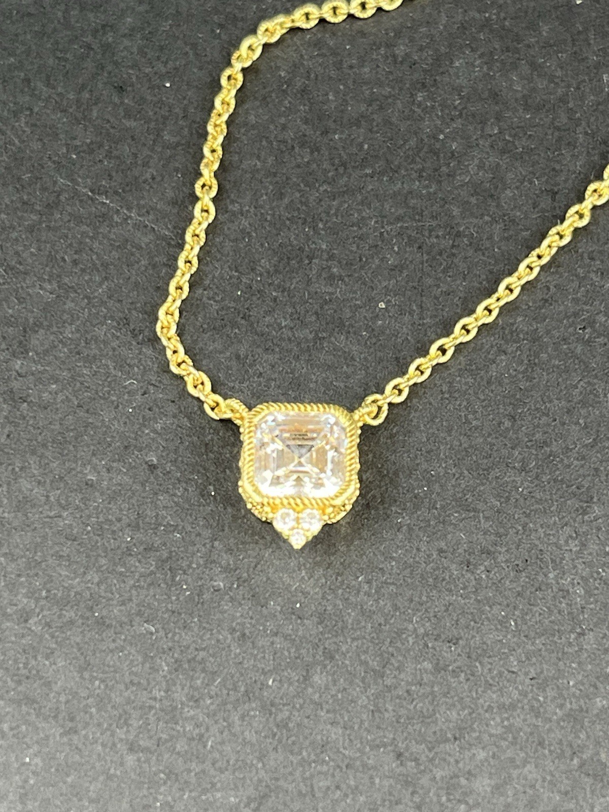 Judith Ripka 925 Gold Plated CZ Necklace Adjustable 18–20” Asscher Pendant